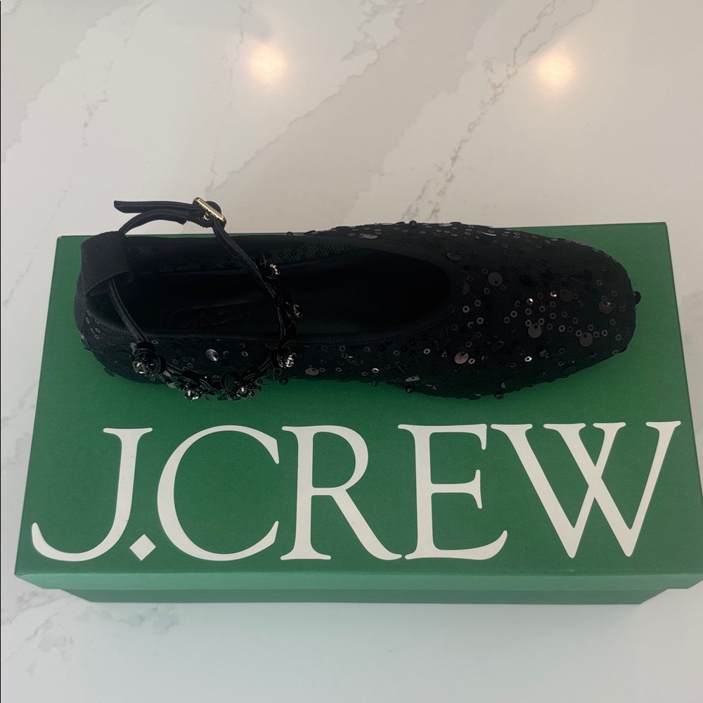J. Crew Quinn Black Sequin And Mesh Ballet Flats w/Removable Ankle Strap Sz 7.5 - Picture 12 of 12